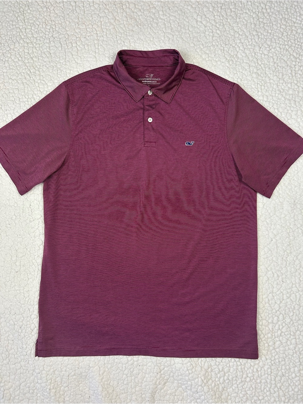 Vineyard Vines Performance Polo Men's L Burgundy Striped Logo Stretch Golf Shirt